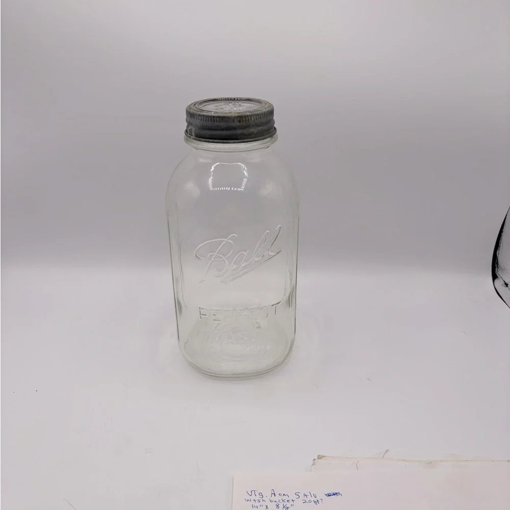 Vintage 1920's Ball Clear Glass Mason Jar ball glass/ zinc lid side measurement.